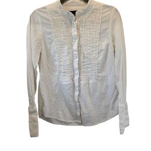 Banana Republic‎ Linen Blend Pintuck Blouse Women's Shirt Size S White Tailored